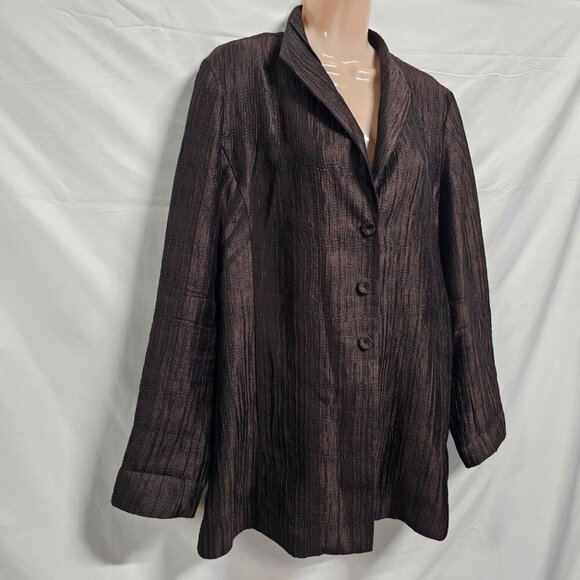 Eileen Fisher Preshrunk Satin Button Up Jacket Women Size M Brown Silk - Picture 5 of 16